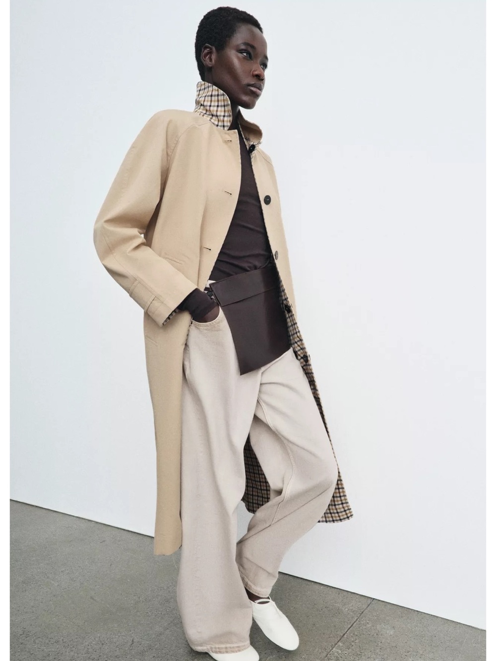 Zara ZW Collection Reversible Plaid Trench Coat